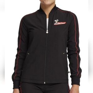 SNOOPY Peanuts Cherokee Scrubs Infinity Black Zip Front Jacket Womens SZ Medium